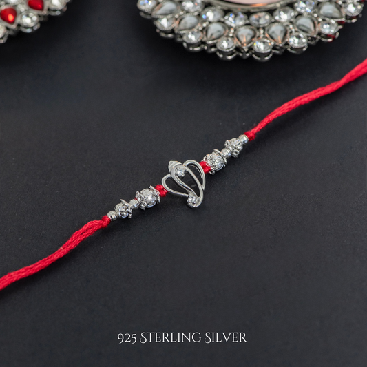 Cutout Ganesh with Rudraksh 925 Sterling Silver Rakhi