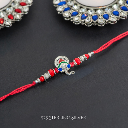 Colourful Ganesh 925 Sterling Silver Rakhi