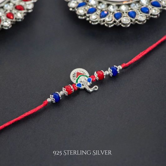 Blue Colourful Ganesh 925 Sterling Silver Rakhi