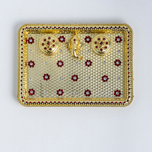 Rectangular Red & Gold Peacock Plastic Tray