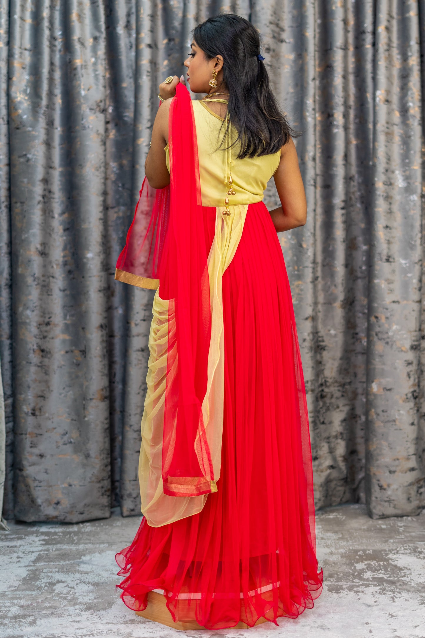 Red Net Punjabi Set with Swarovski Stone Work