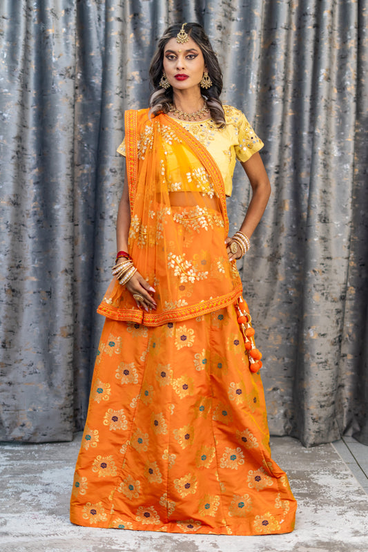 Orange Brocade Lehenga Set