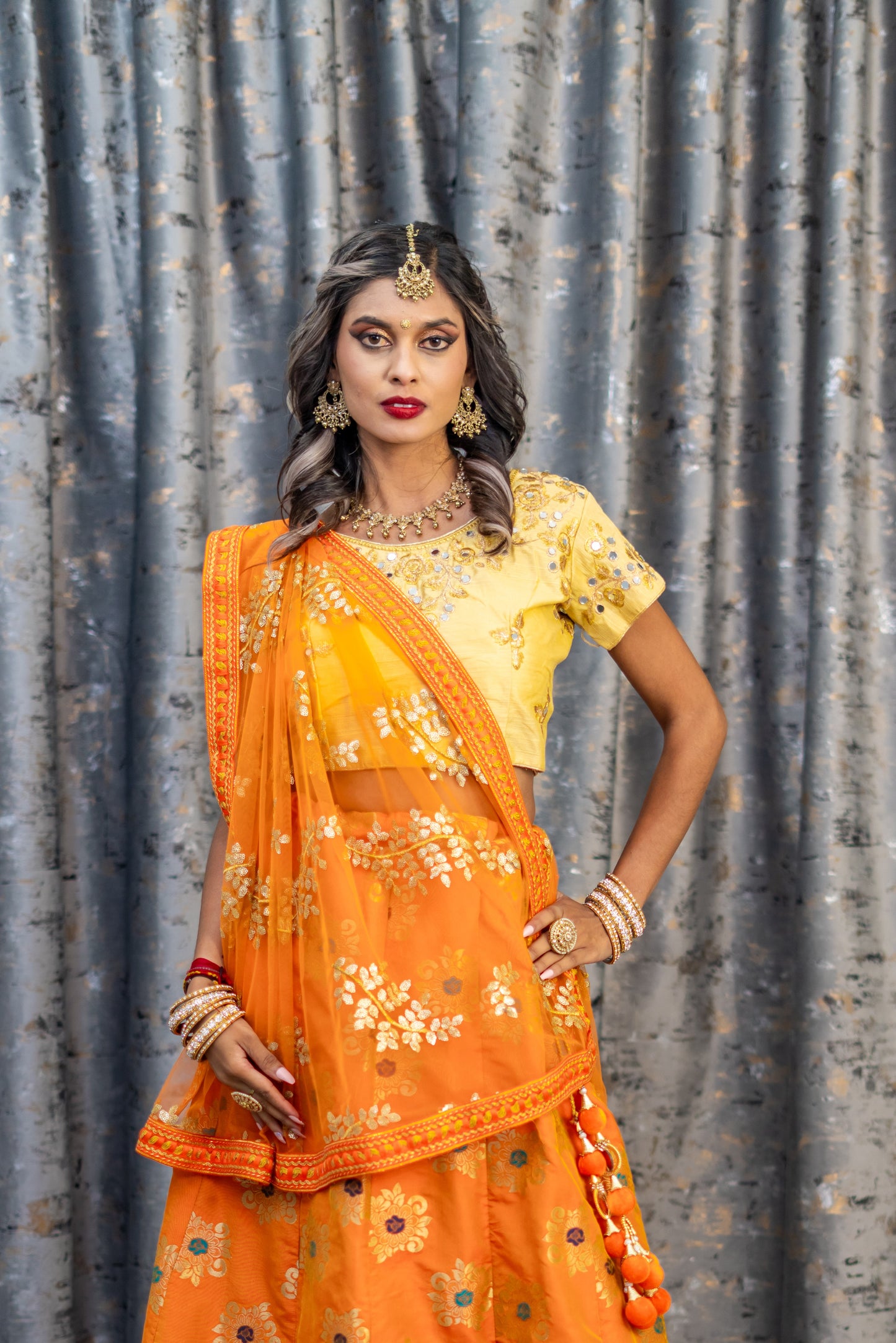 Orange Brocade Lehenga Set