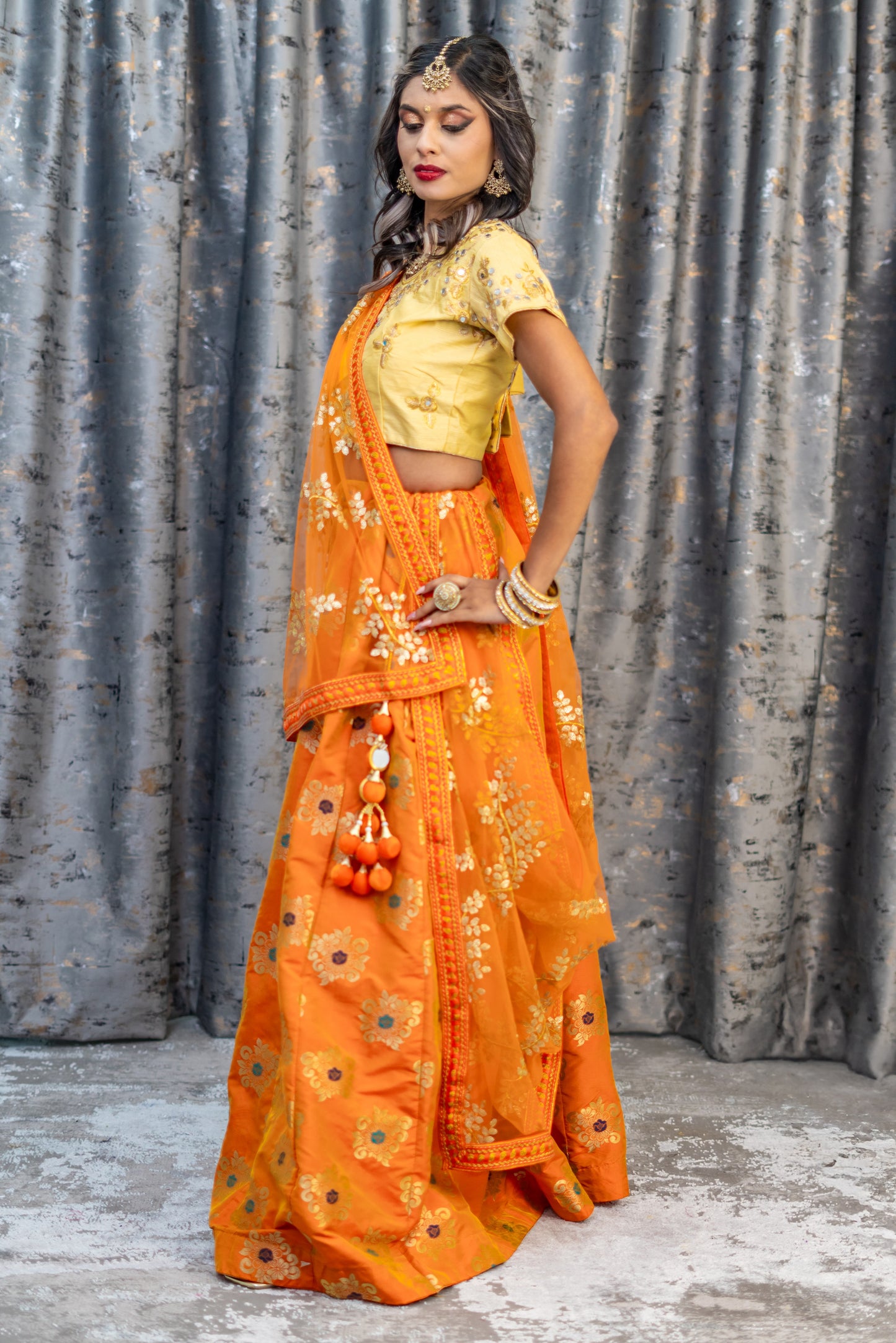 Orange Brocade Lehenga Set