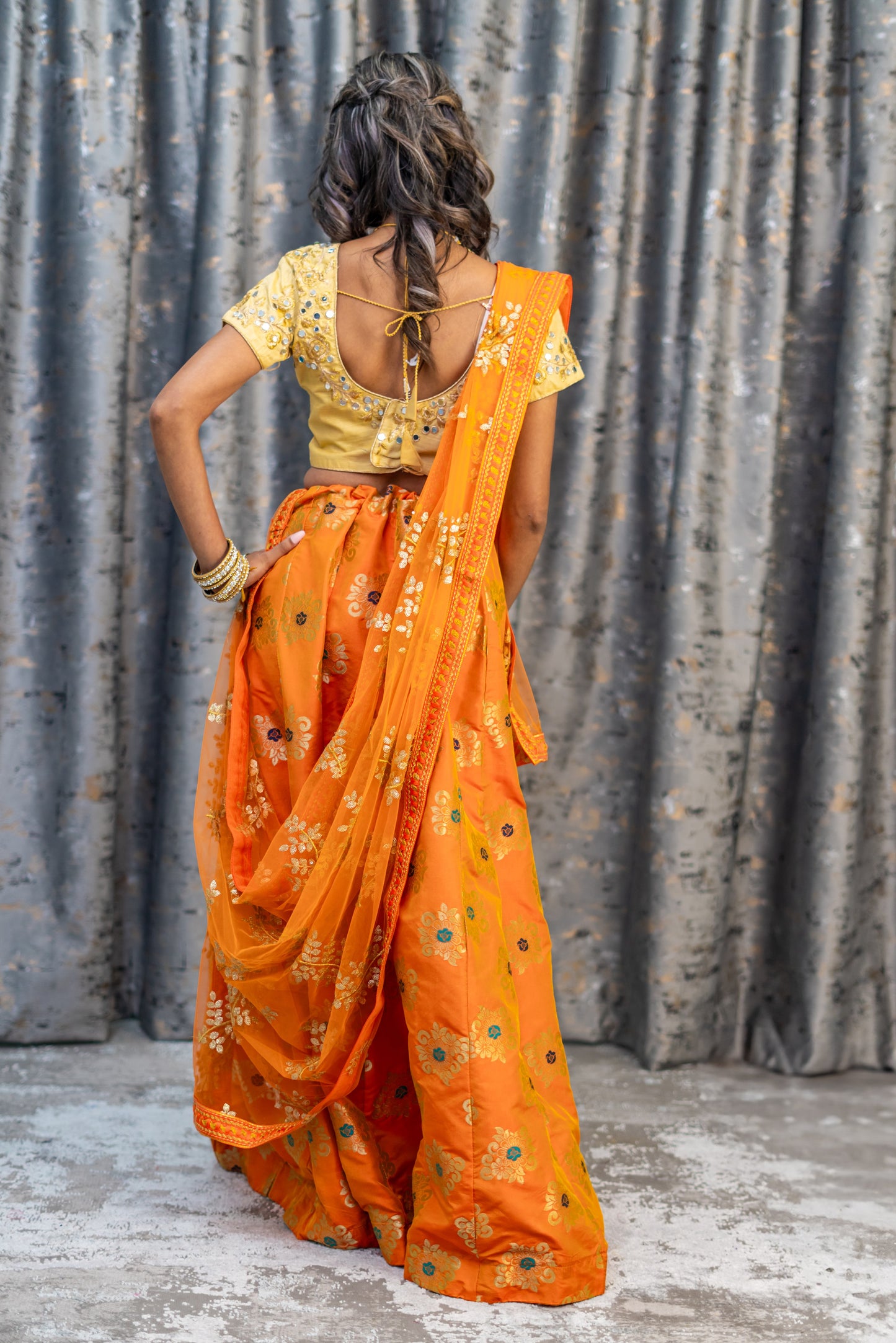Orange Brocade Lehenga Set