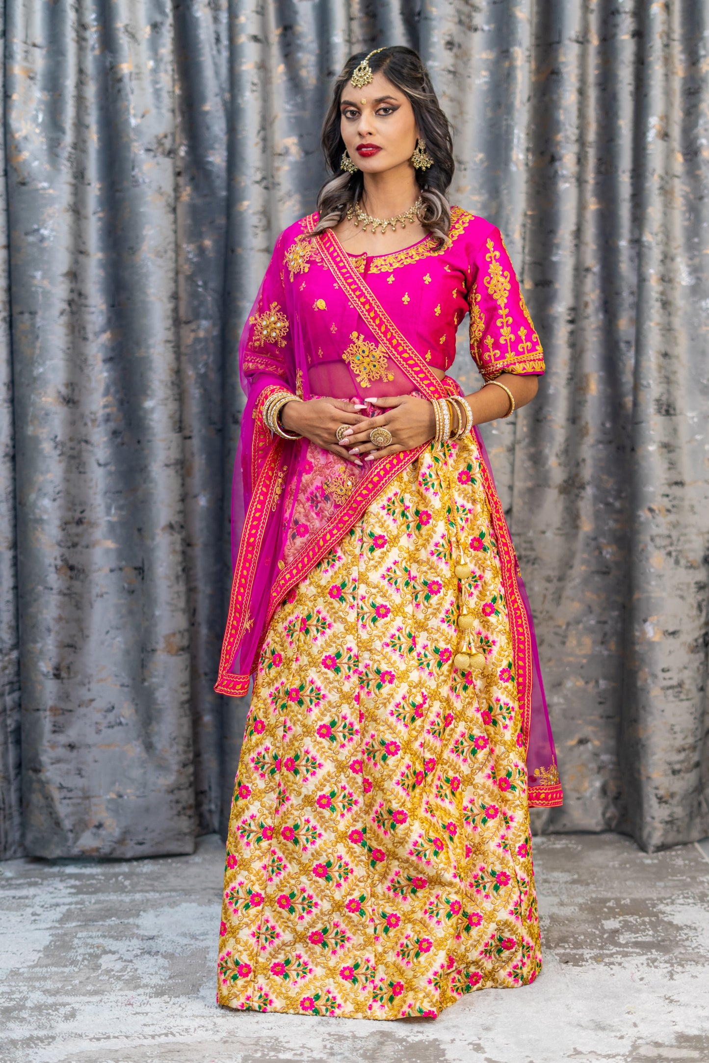White Colourful Cotton Lehenga Set with Embroidery