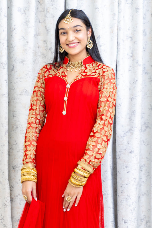 Red Net Punjabi Set