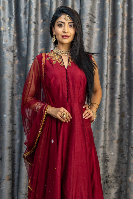Maroon Raw Silk Punjabi Set