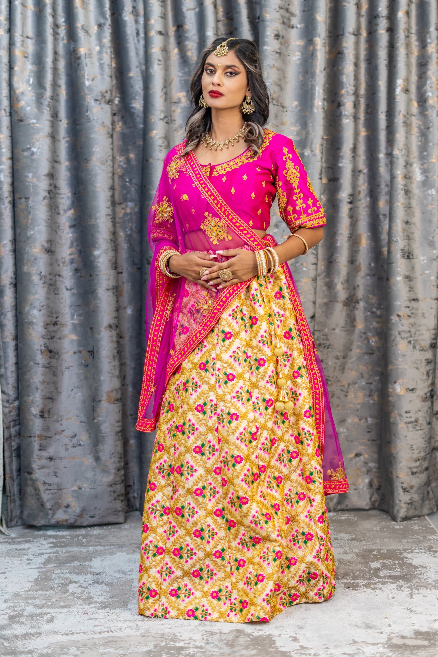 White Colourful Cotton Lehenga Set with Embroidery