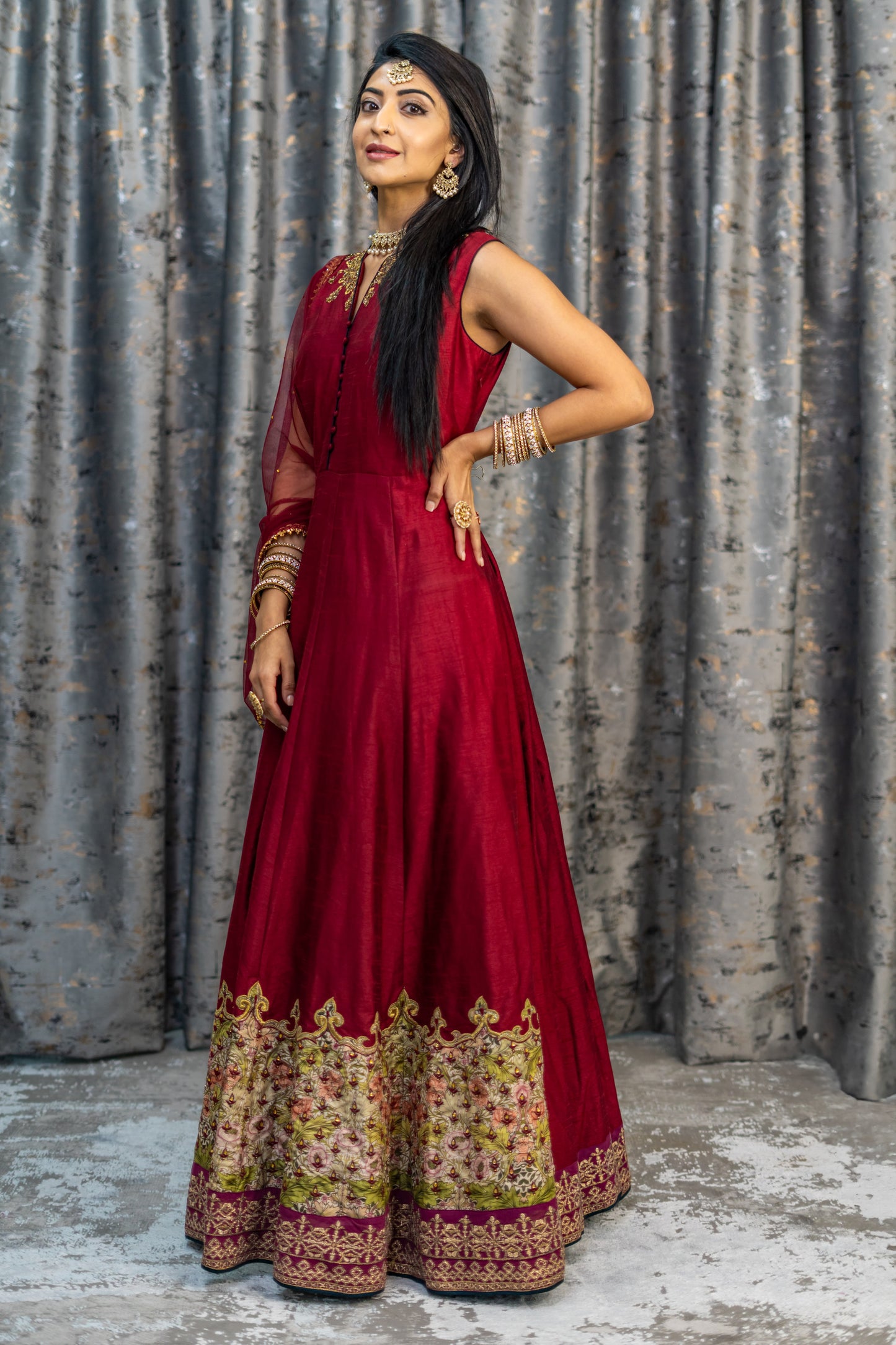 Maroon Raw Silk Punjabi Set