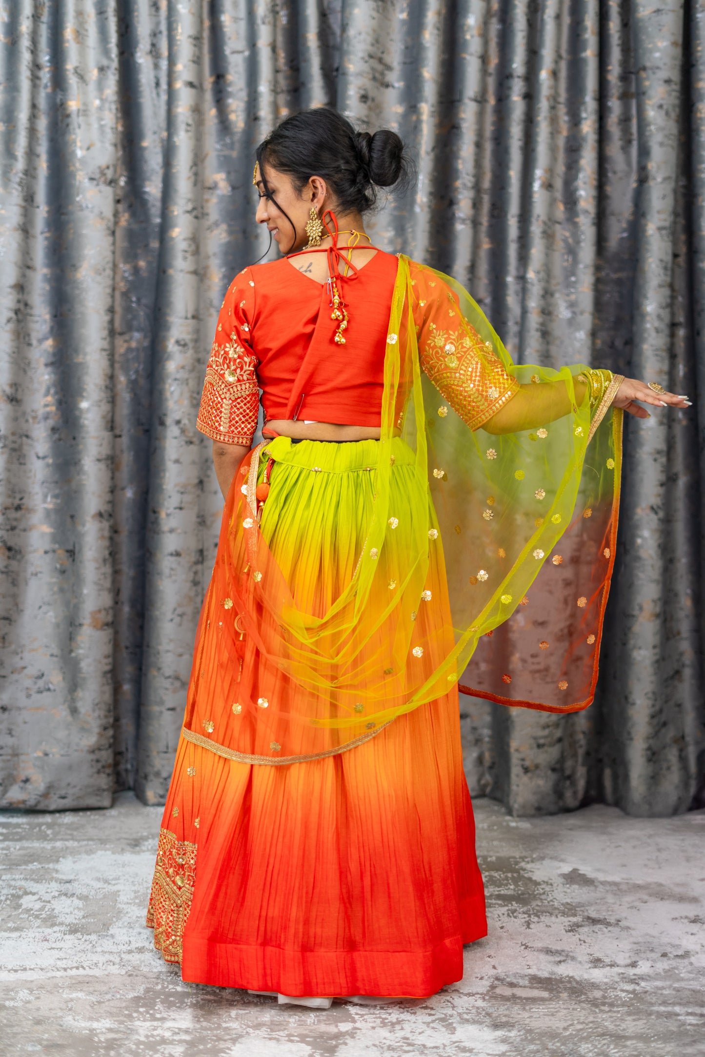 Ombre Greenn & Orange Lehenga Set
