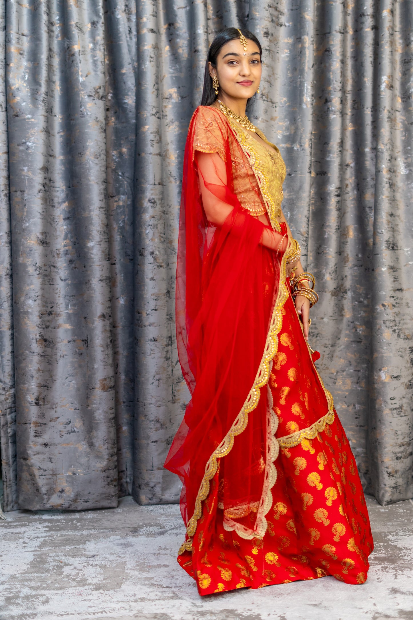 Red Brocade Lehenga Set