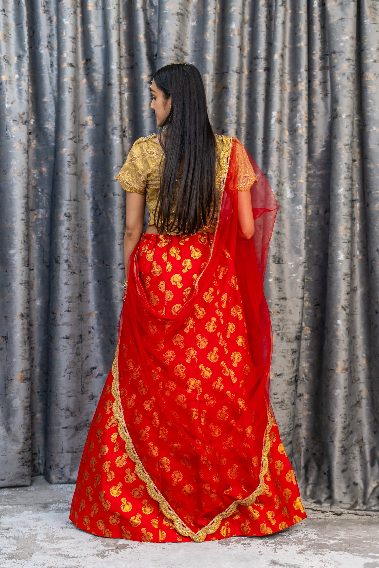 Red Brocade Lehenga Set