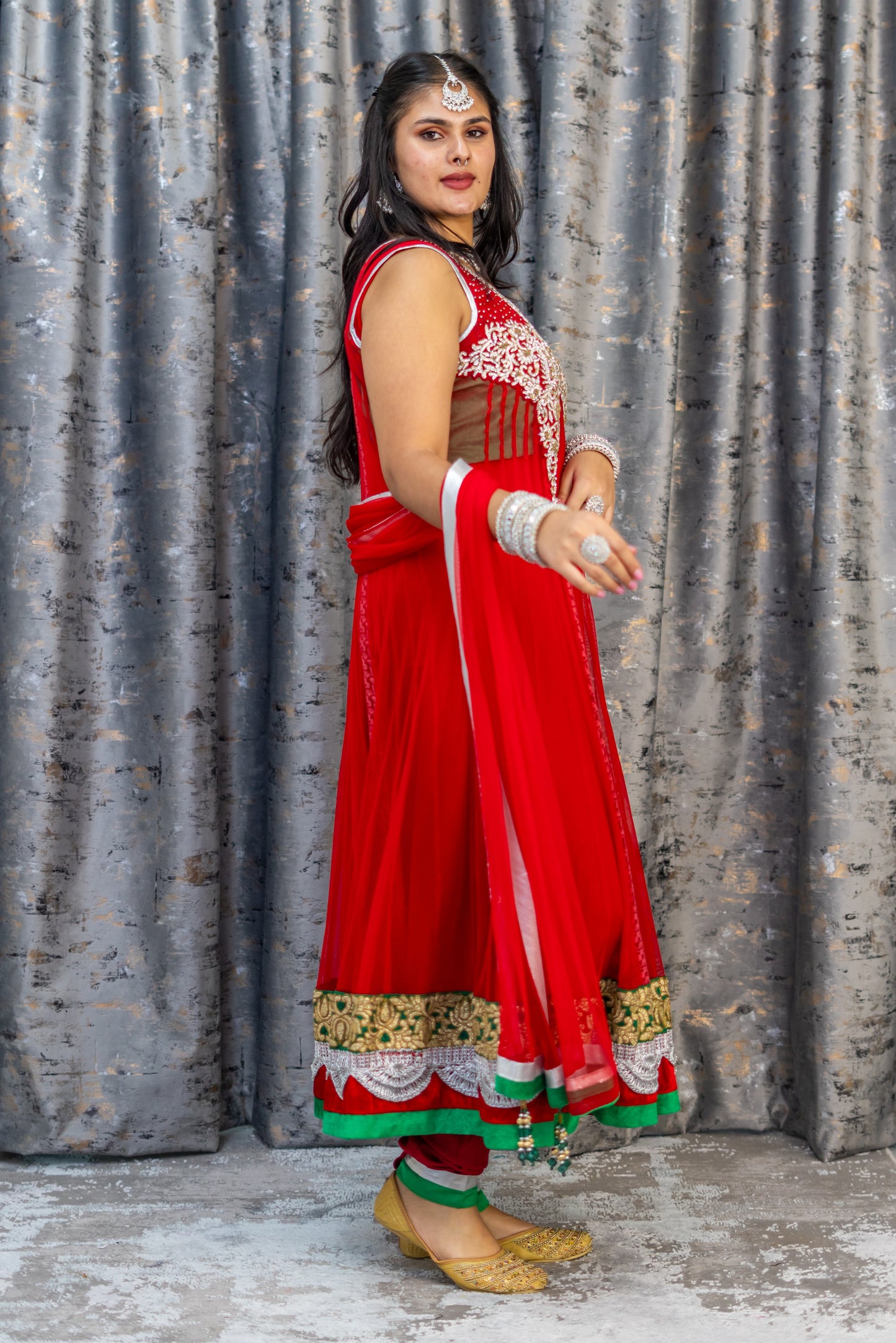 Red Net Punjabi Set With Swarovski Stone Work