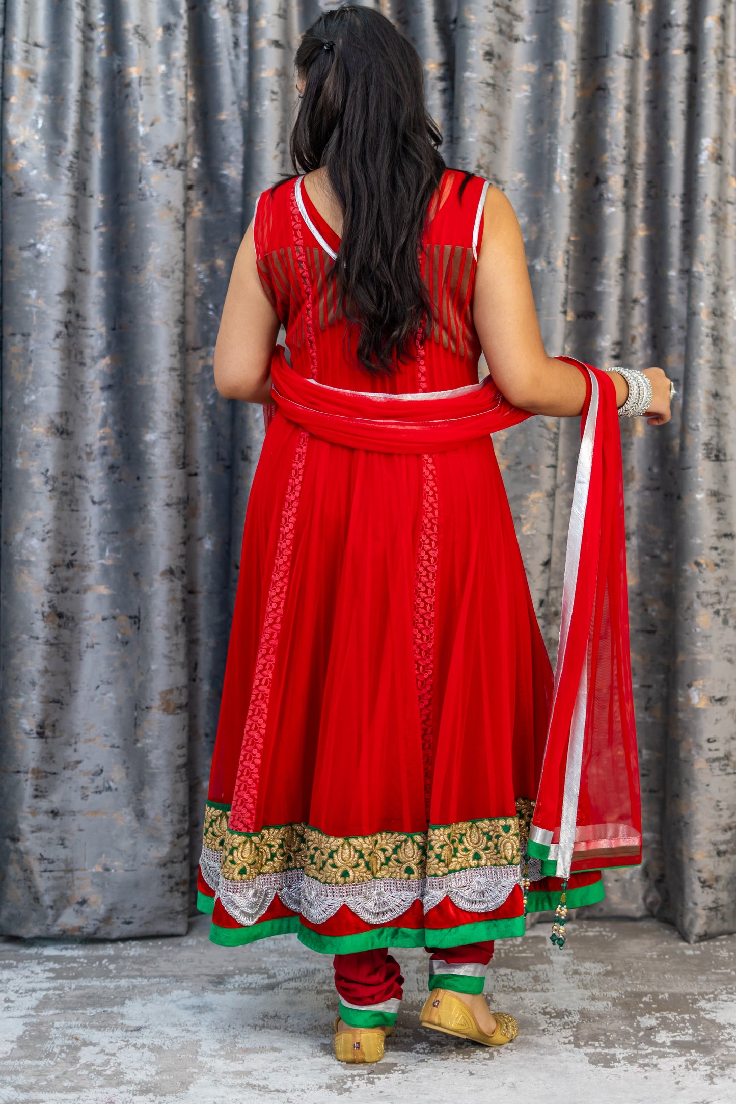 Red Net Punjabi Set With Swarovski Stone Work