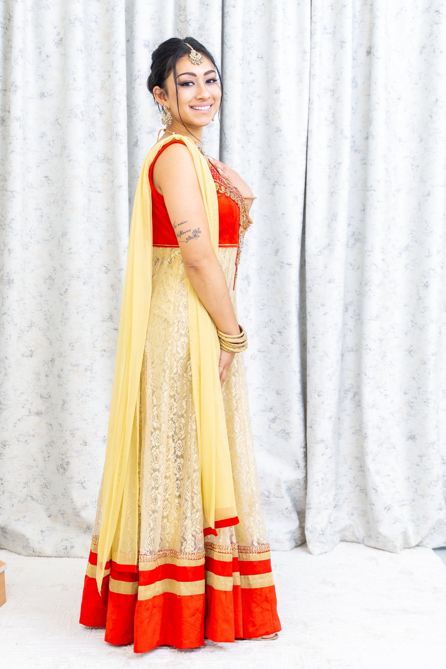 Cream Net Punjabi Set with Gold Swarovski Stone Work
