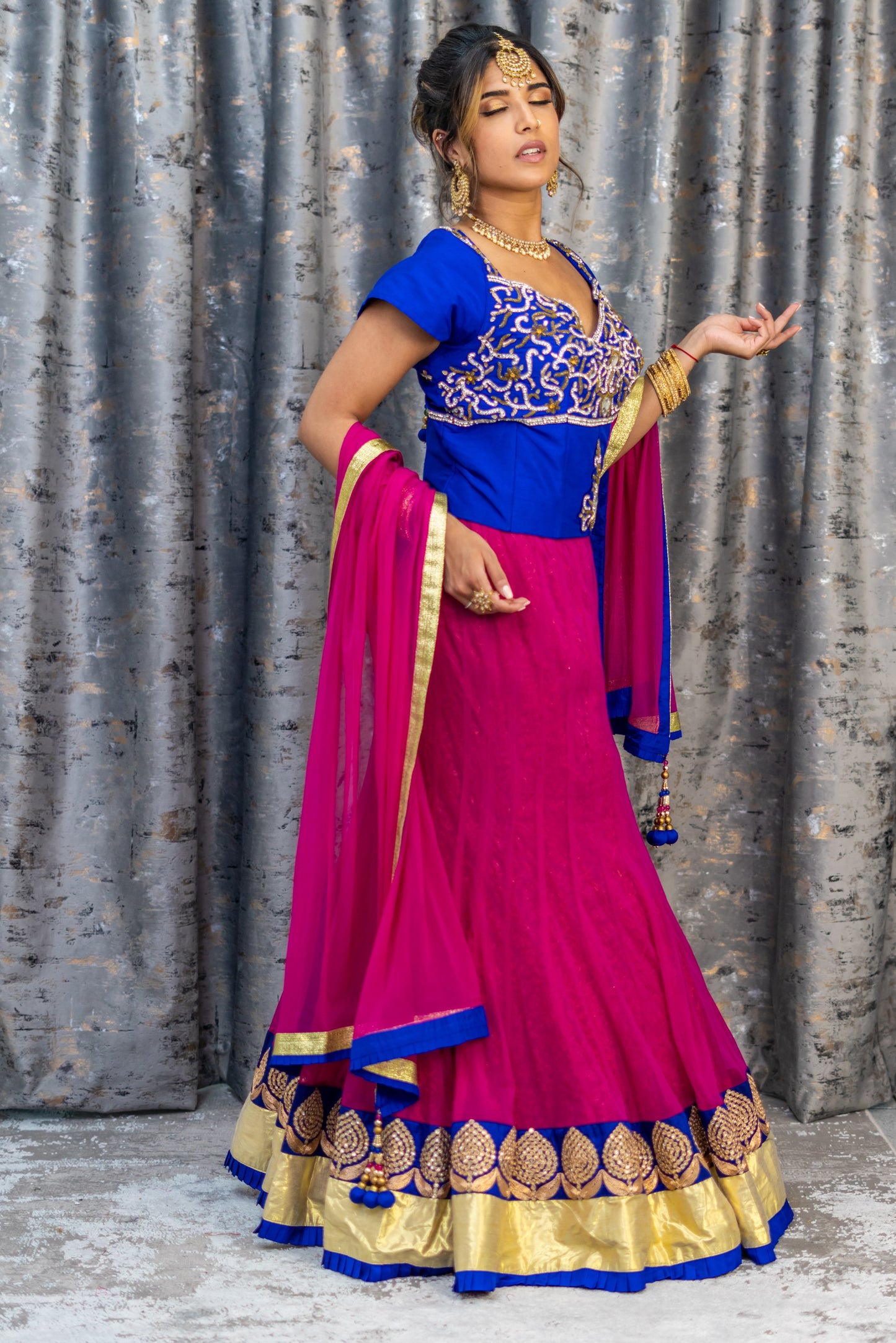 Pink Net Lehenga Set with Swarovski Stone Work