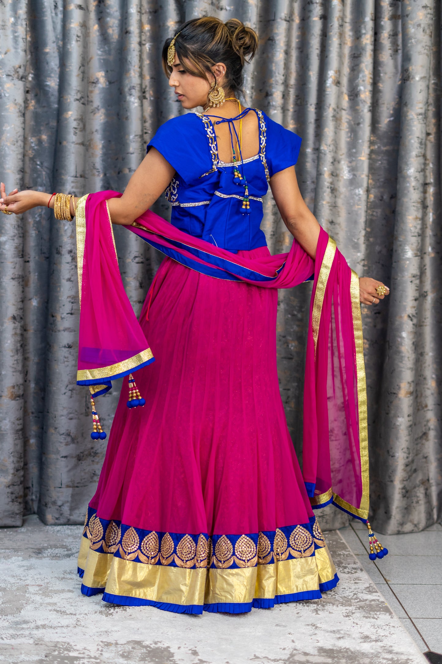 Pink Net Lehenga Set with Swarovski Stone Work