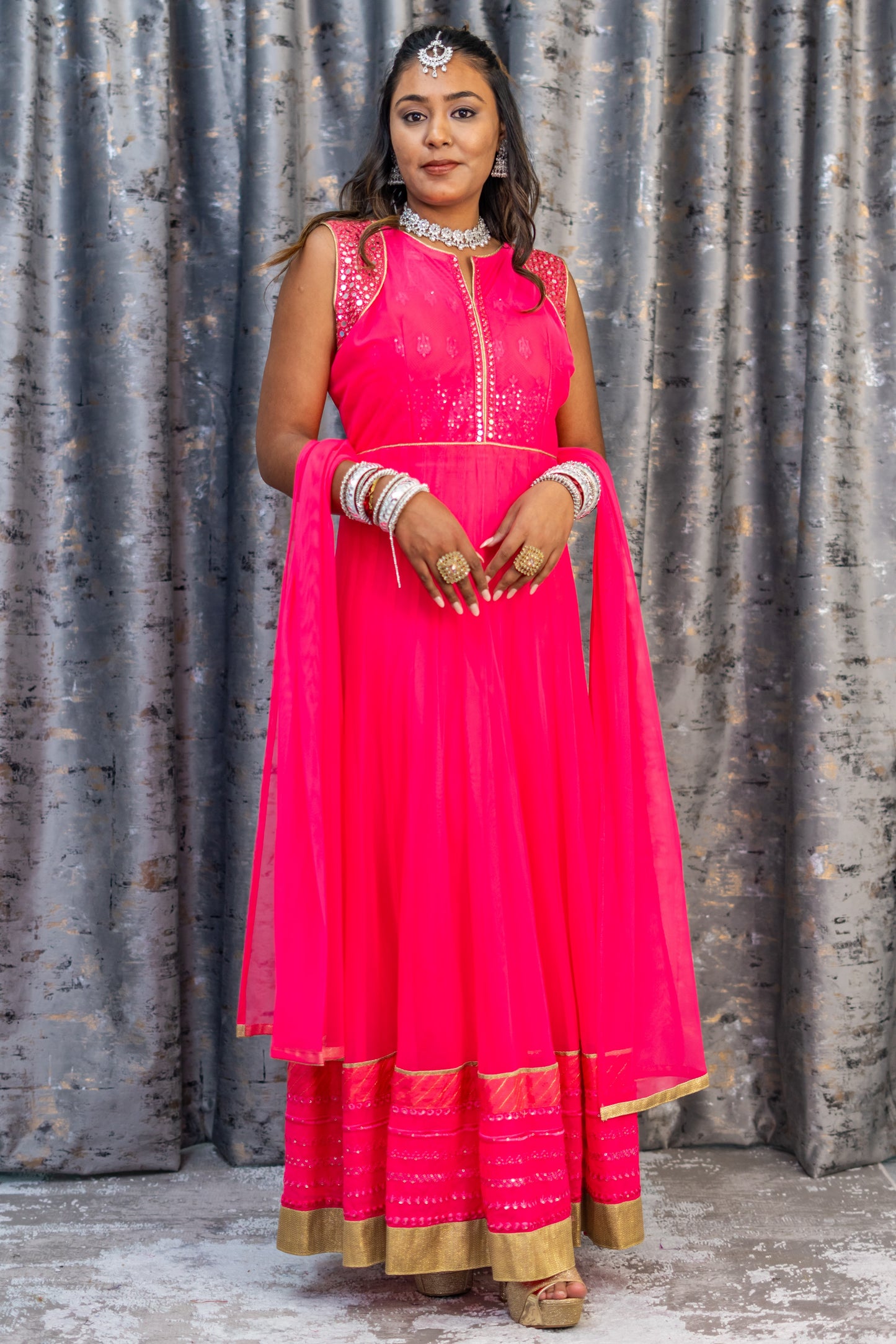 Pink Net Punjabi With Ablah Work