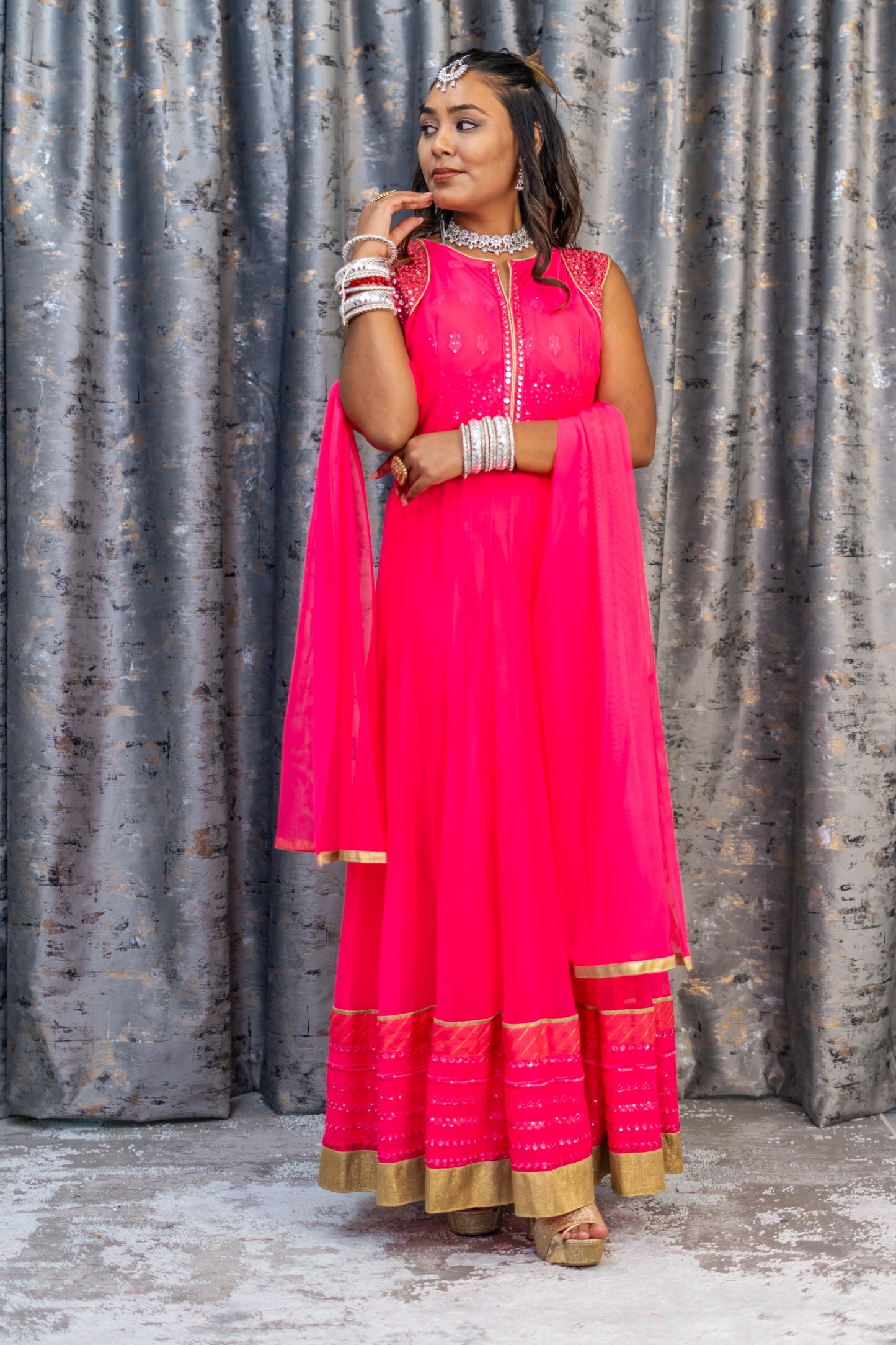 Pink Net Punjabi With Ablah Work