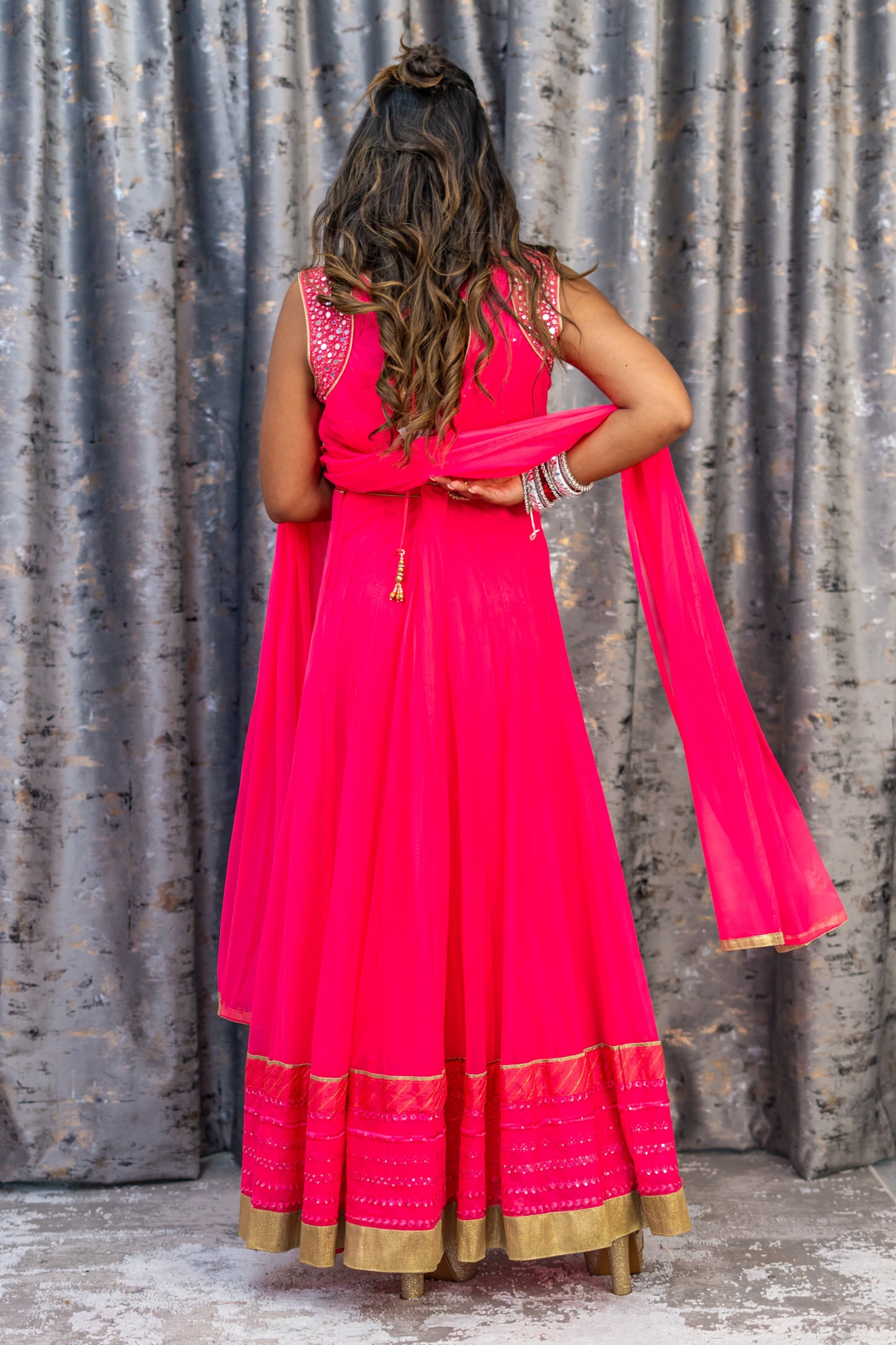 Pink Net Punjabi With Ablah Work