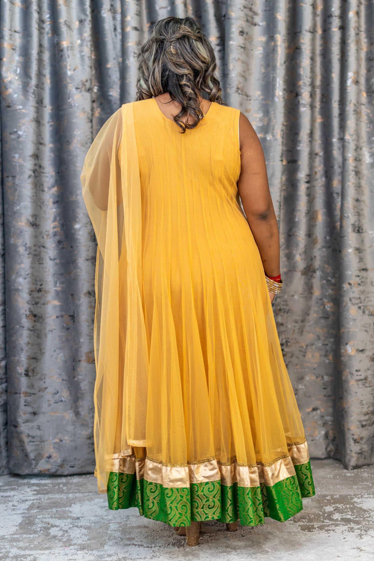 Beige Net Punjabi Set with Swarovski Stone Work