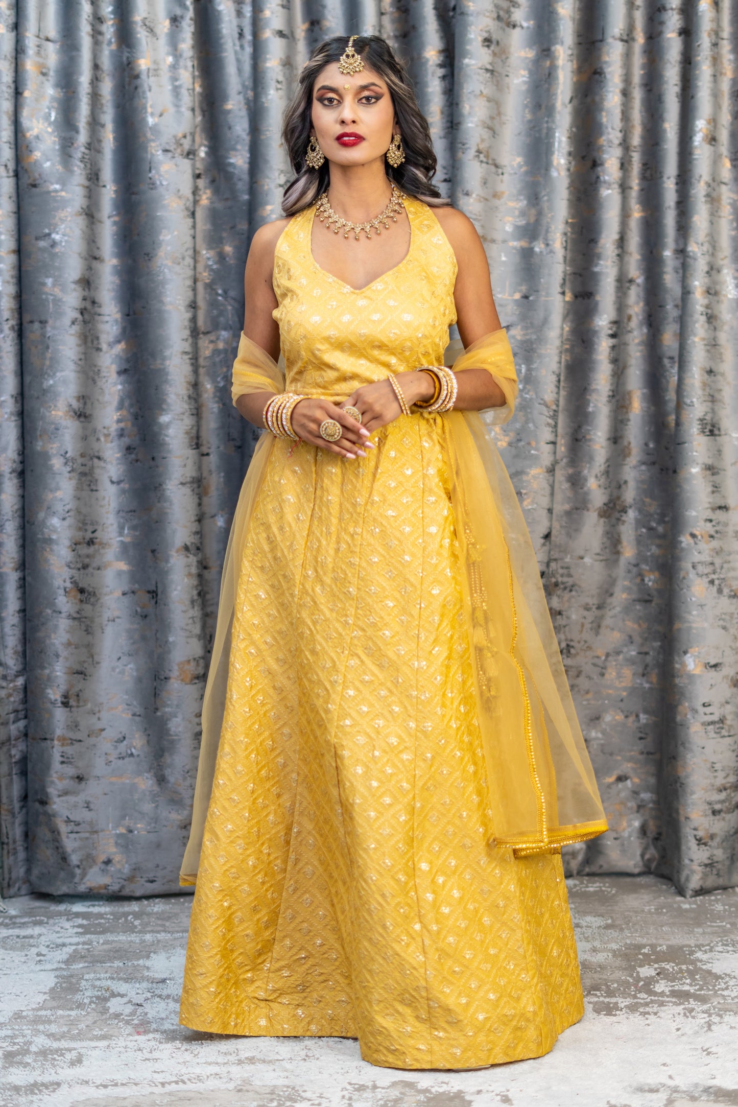 Yellow Cotton Lehenga Set with Embroidery