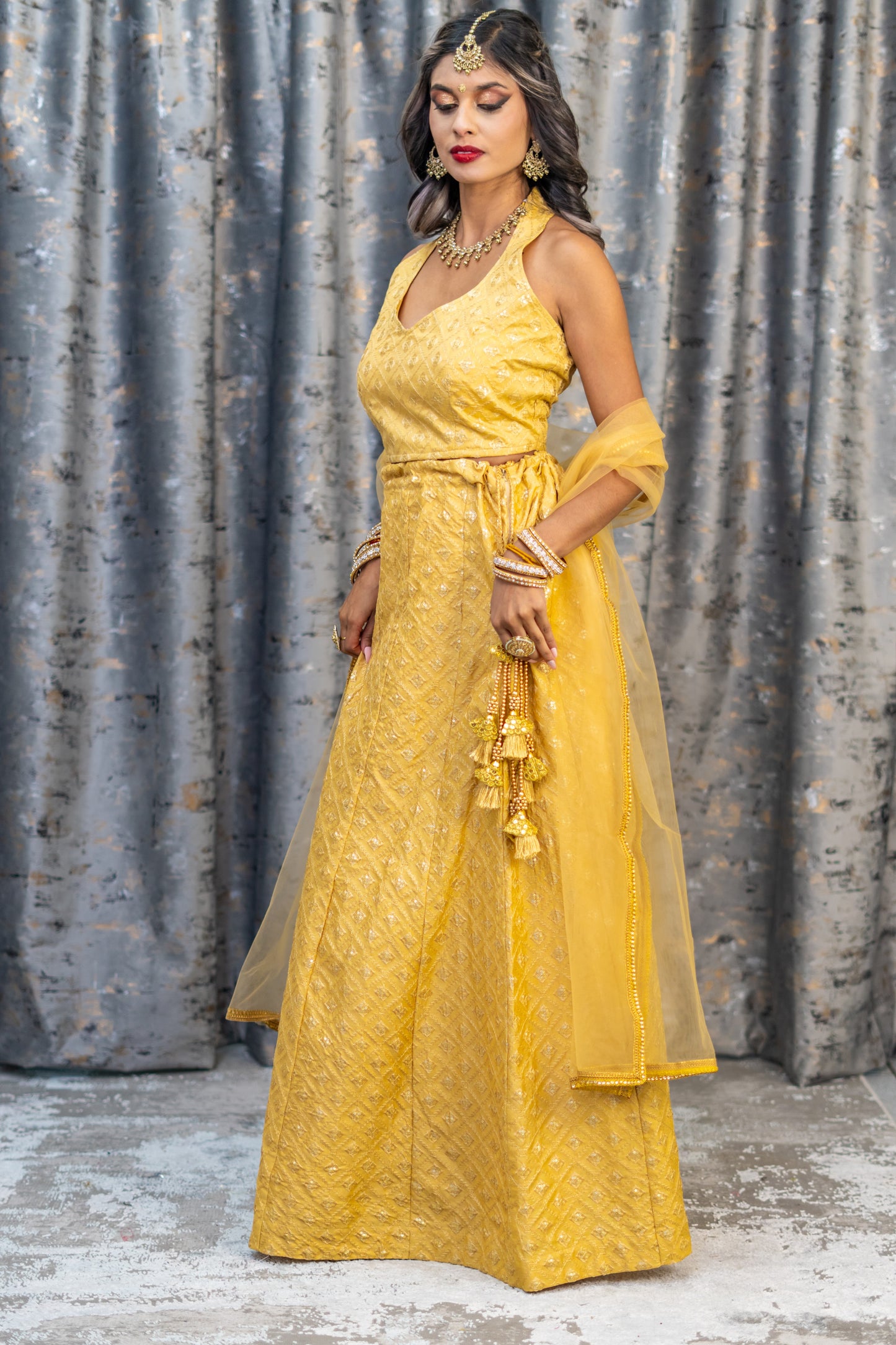 Yellow Cotton Lehenga Set with Embroidery