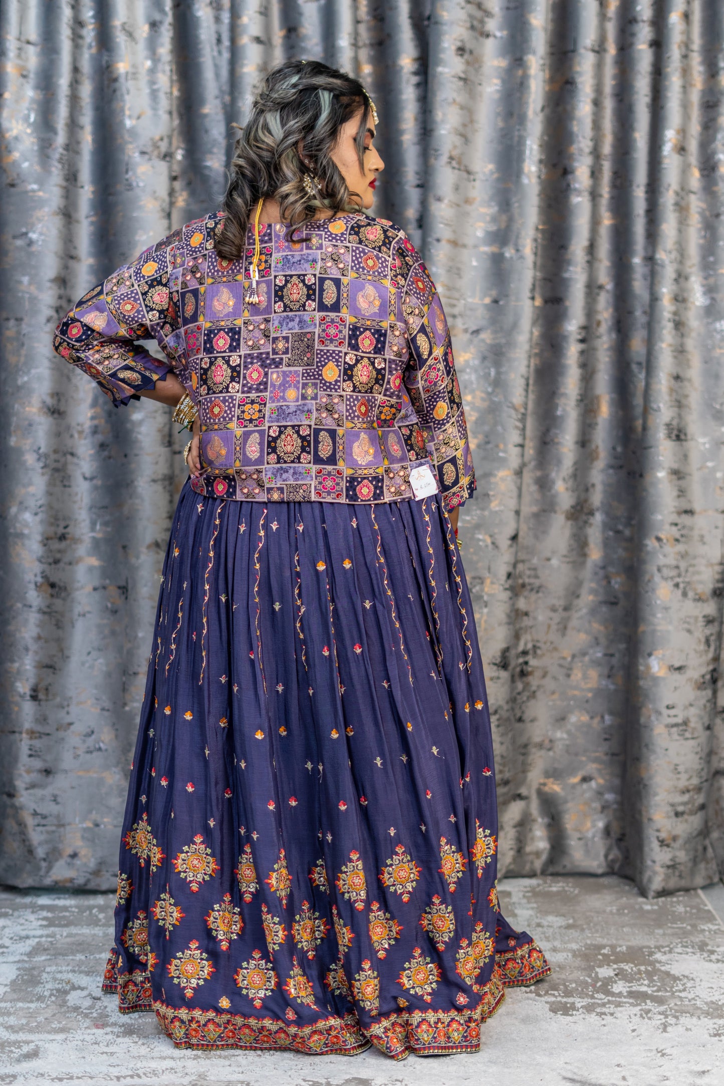 Purple Chiffon Punjabi Set with Brocade Jacket and Embroidery Work