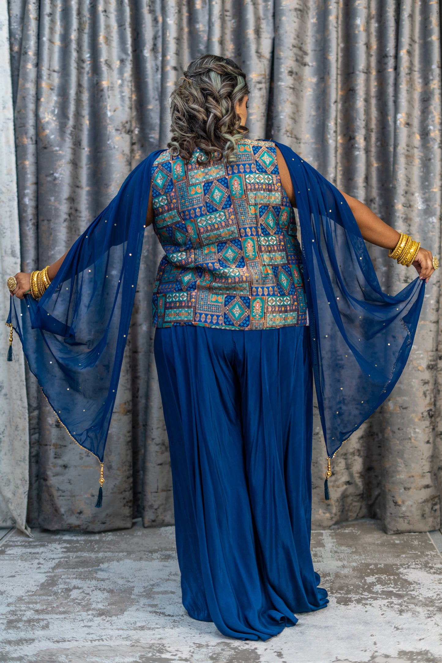 Royal Blue Brocade & Chinon Silk Punjabi Set