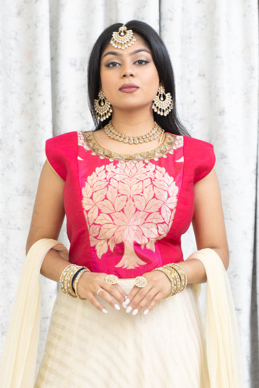 Cream Organza Punjabi Set with Pink