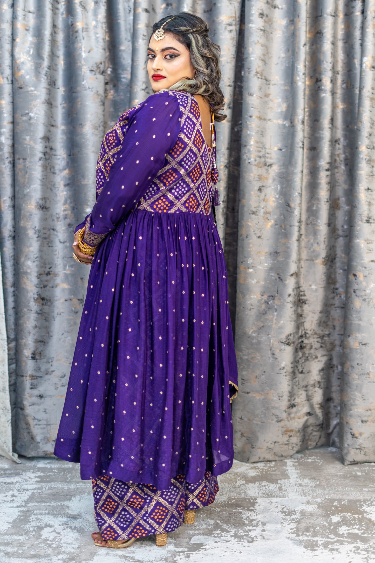 Purple Bandhani Punjabi Set with Zari Work