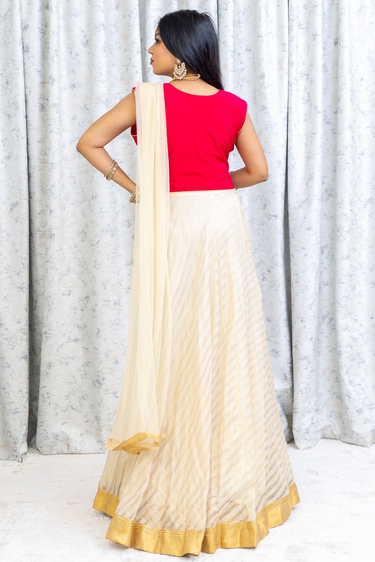 Cream Organza Punjabi Set with Pink