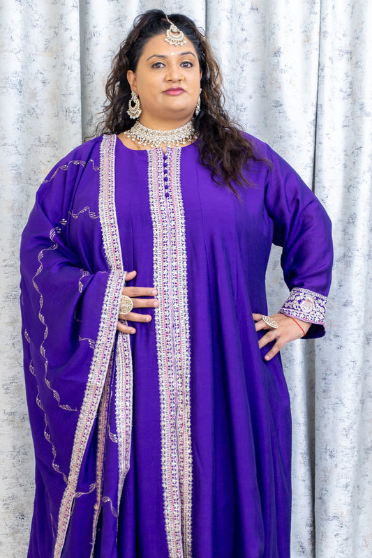 Purple Chinon Silk Punjabi