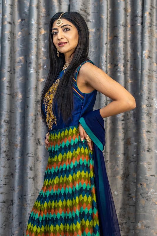 Colourful Raw Silk Punjabi Set