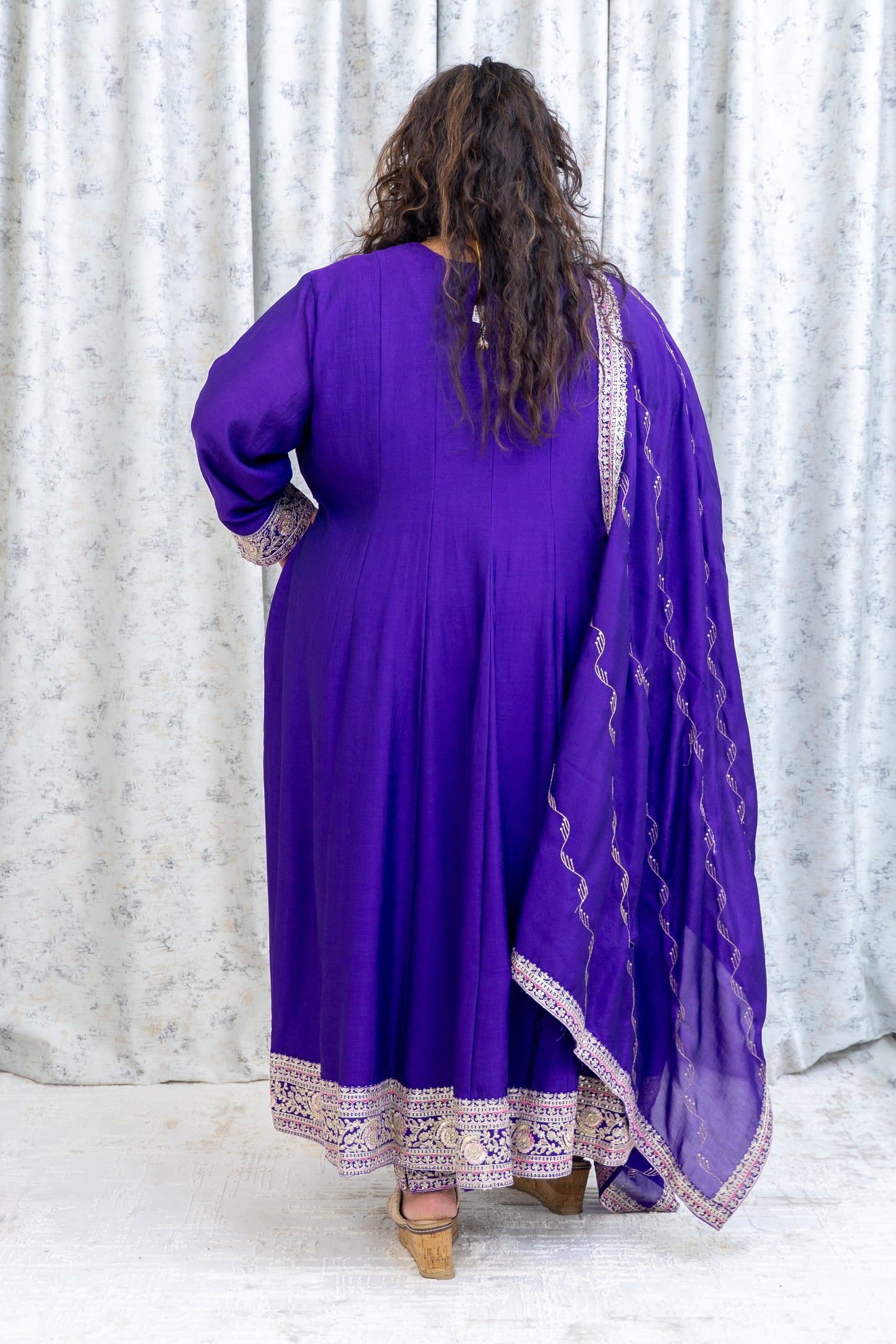 Purple Chinon Silk Punjabi