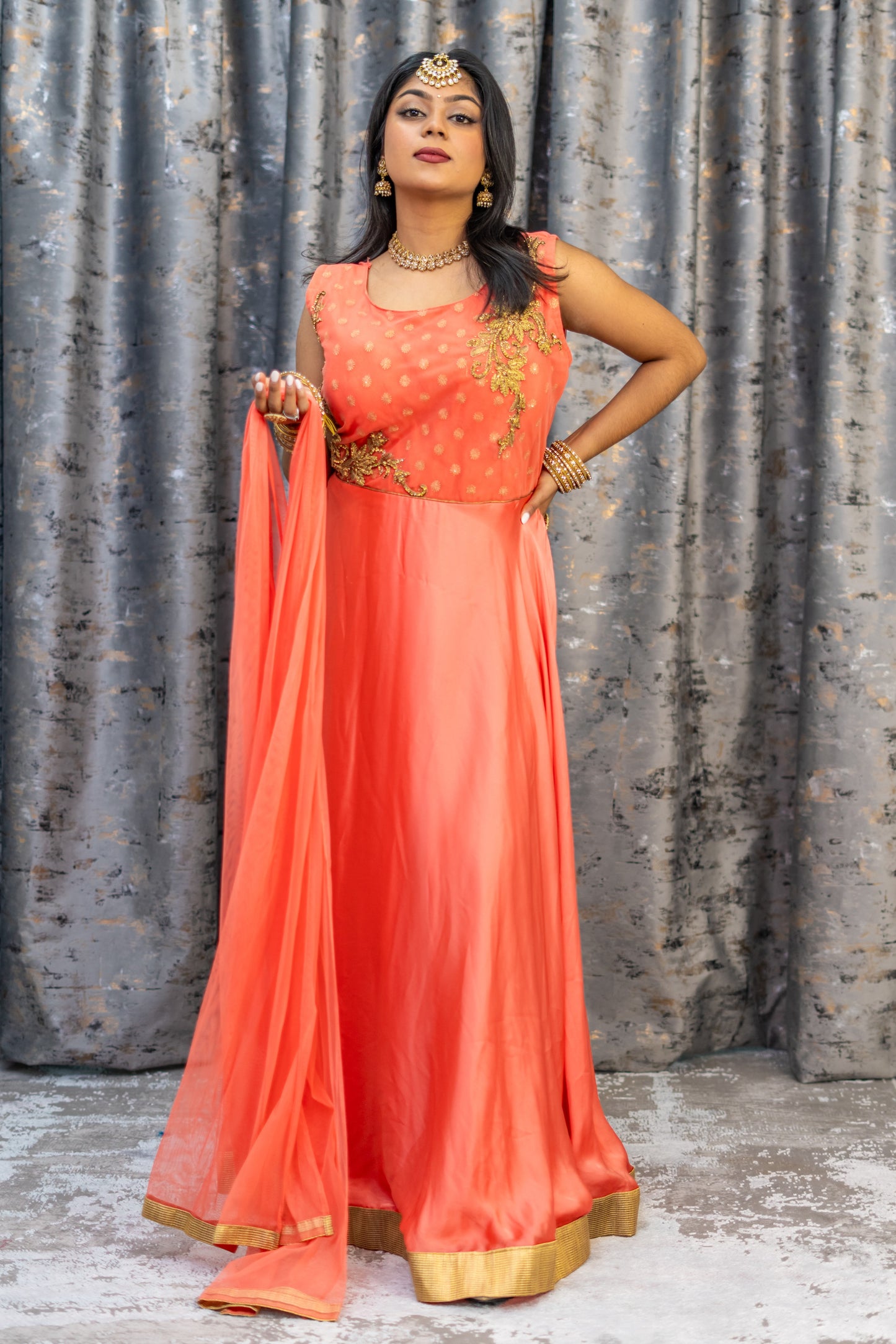 Peach Chinon Silk Punjabi Set