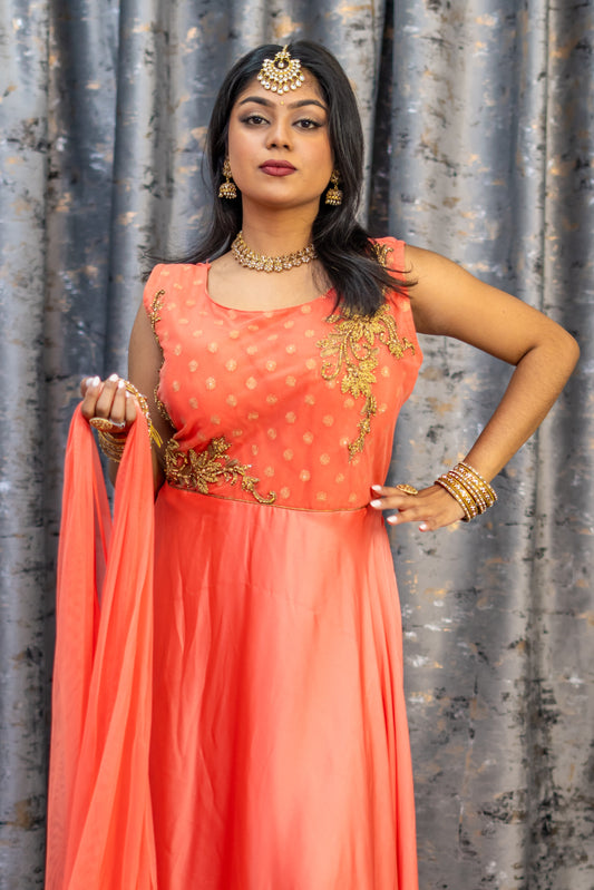 Peach Chinon Silk Punjabi Set