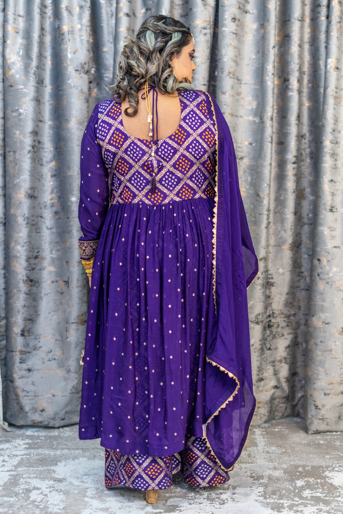 Purple Bandhani Punjabi Set with Zari Work