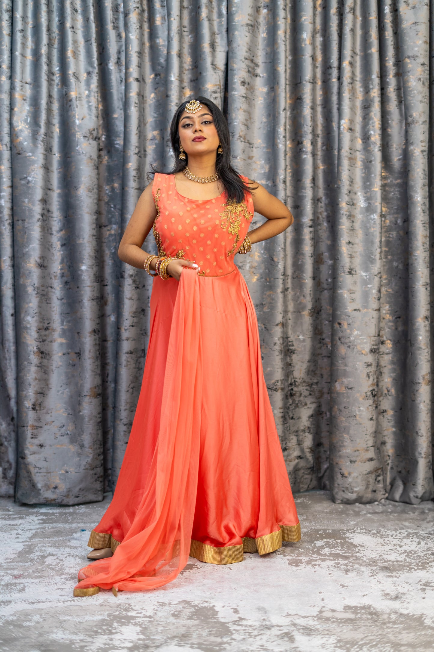 Peach Chinon Silk Punjabi Set