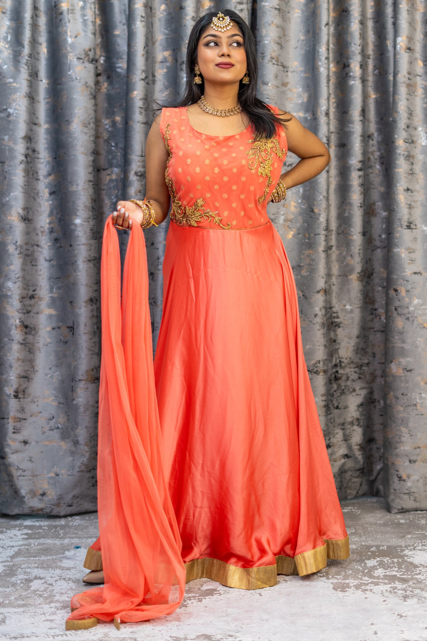 Peach Chinon Silk Punjabi Set