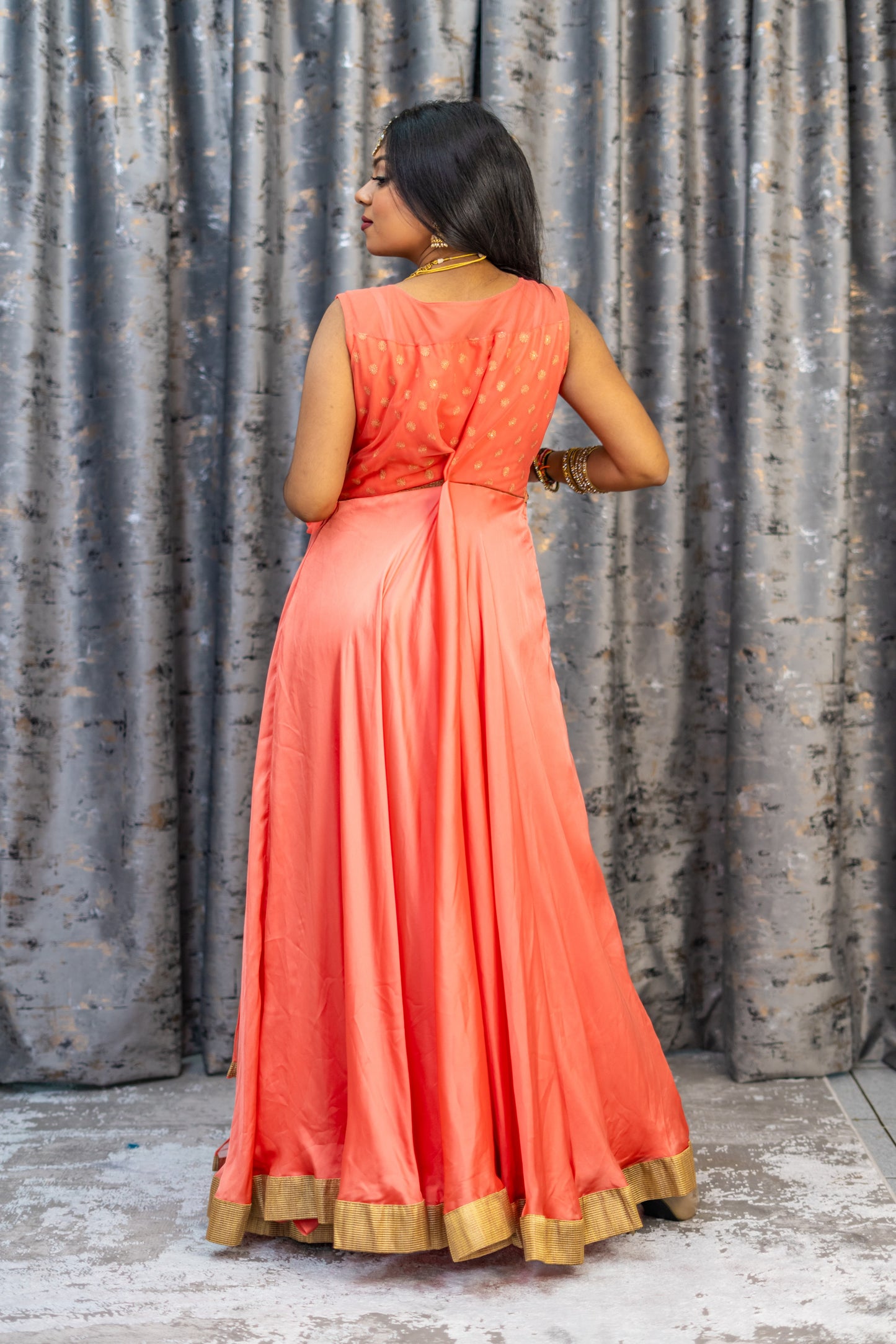 Peach Chinon Silk Punjabi Set