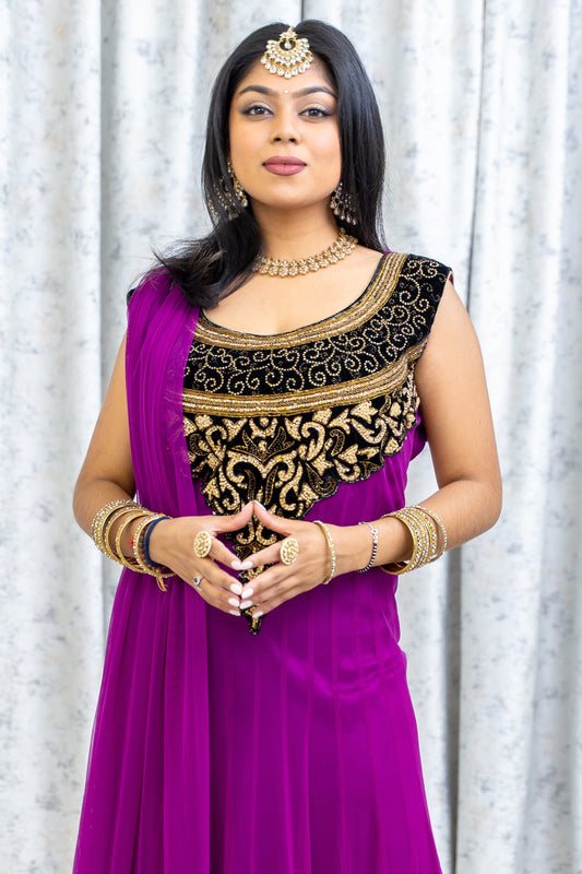 Purple Net Punjabi Set with Swarovski Stone Work