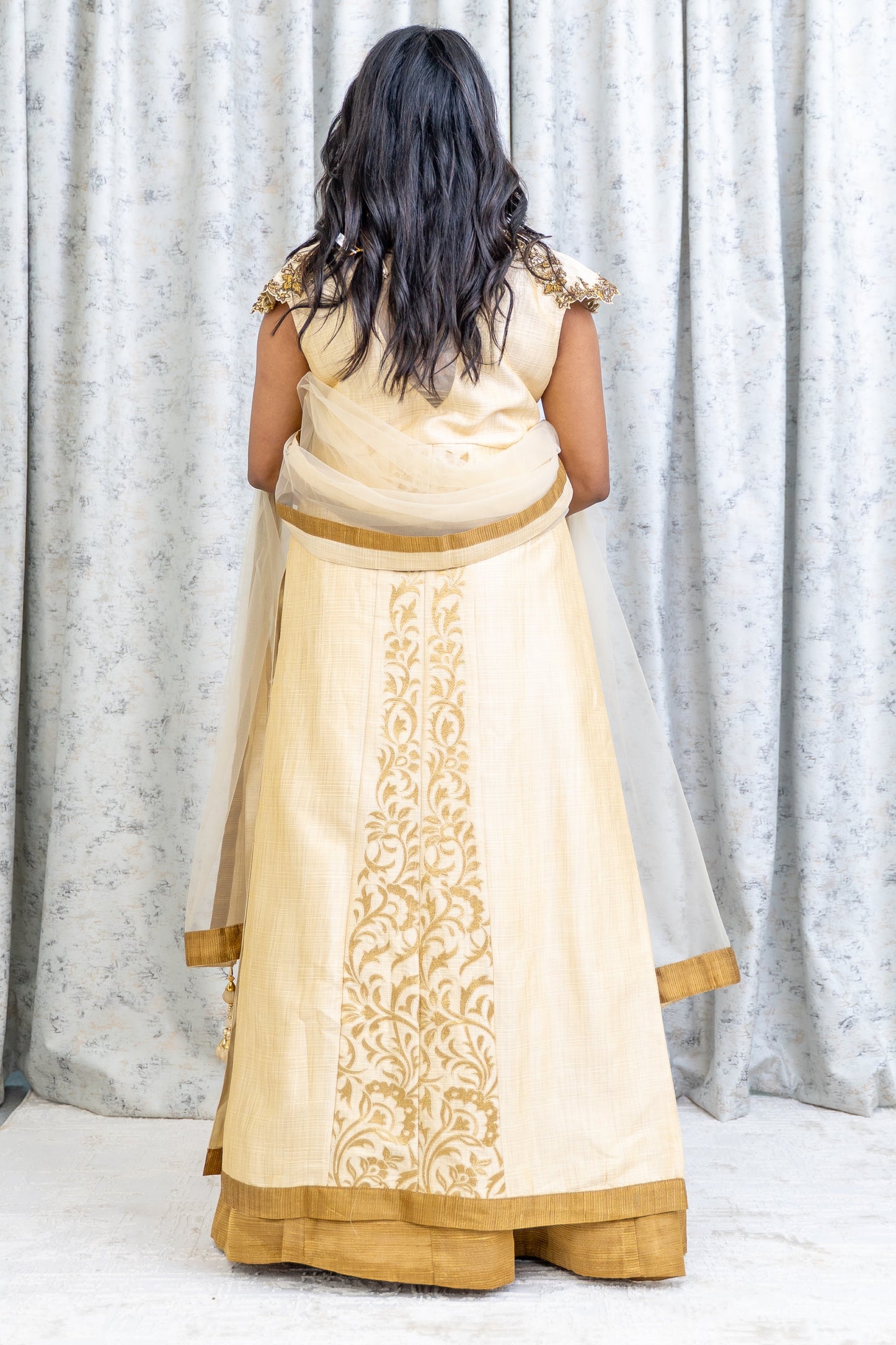 Cream Raw Silk Lehenga Set with Embroidery