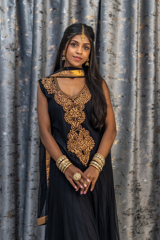 Black Net Punjabi Set with Swarovski Stone Work