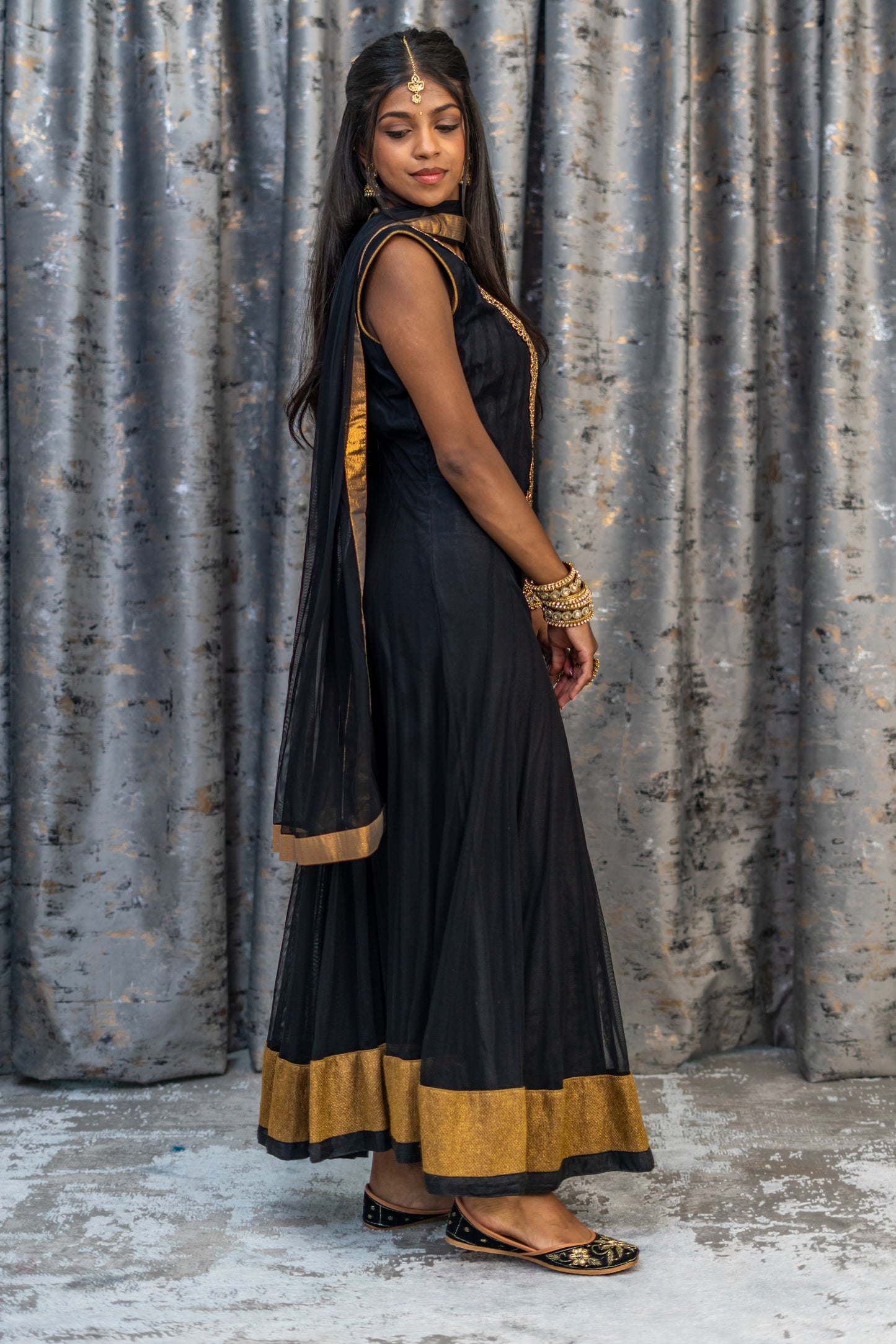 Black Net Punjabi Set with Swarovski Stone Work