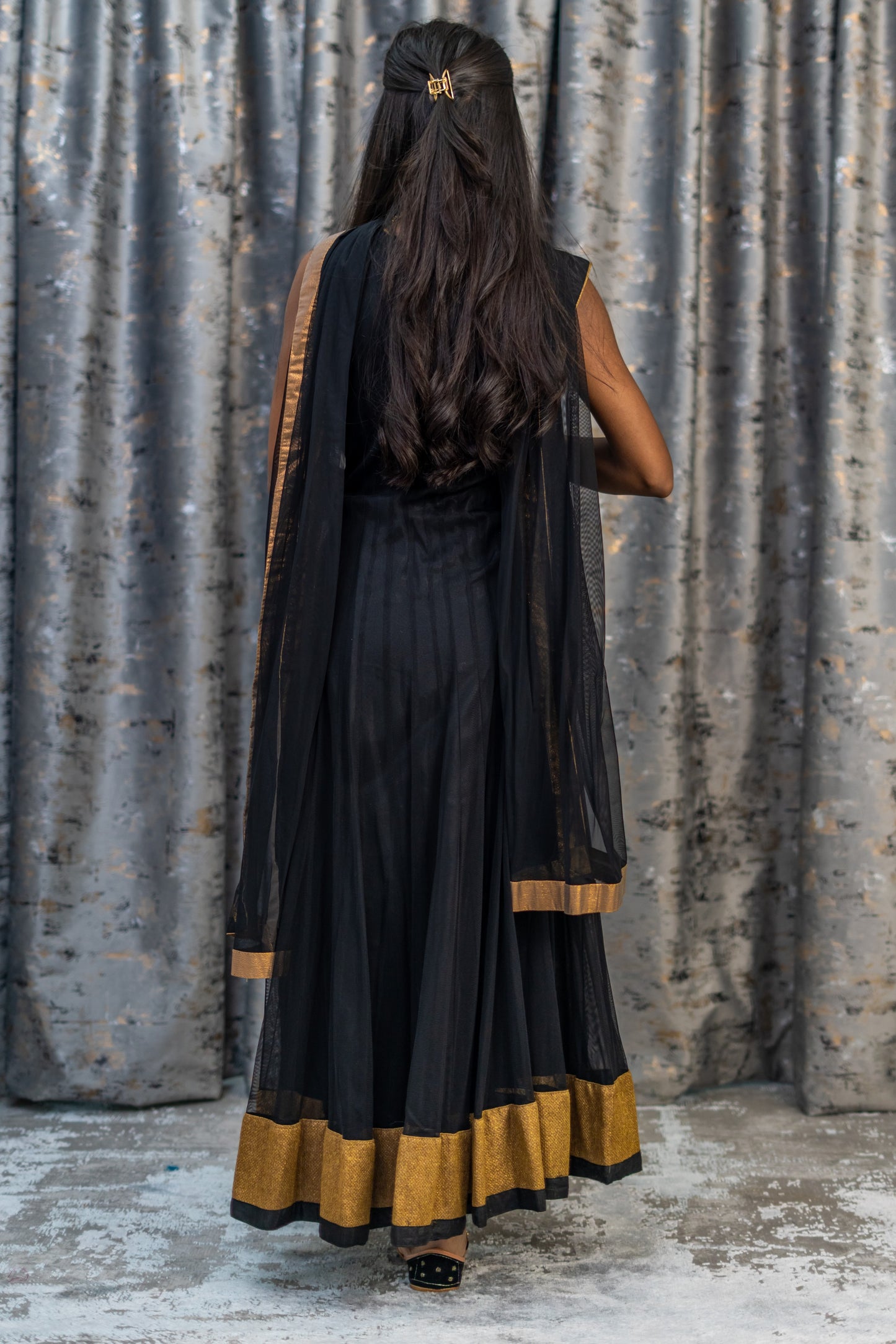 Black Net Punjabi Set with Swarovski Stone Work