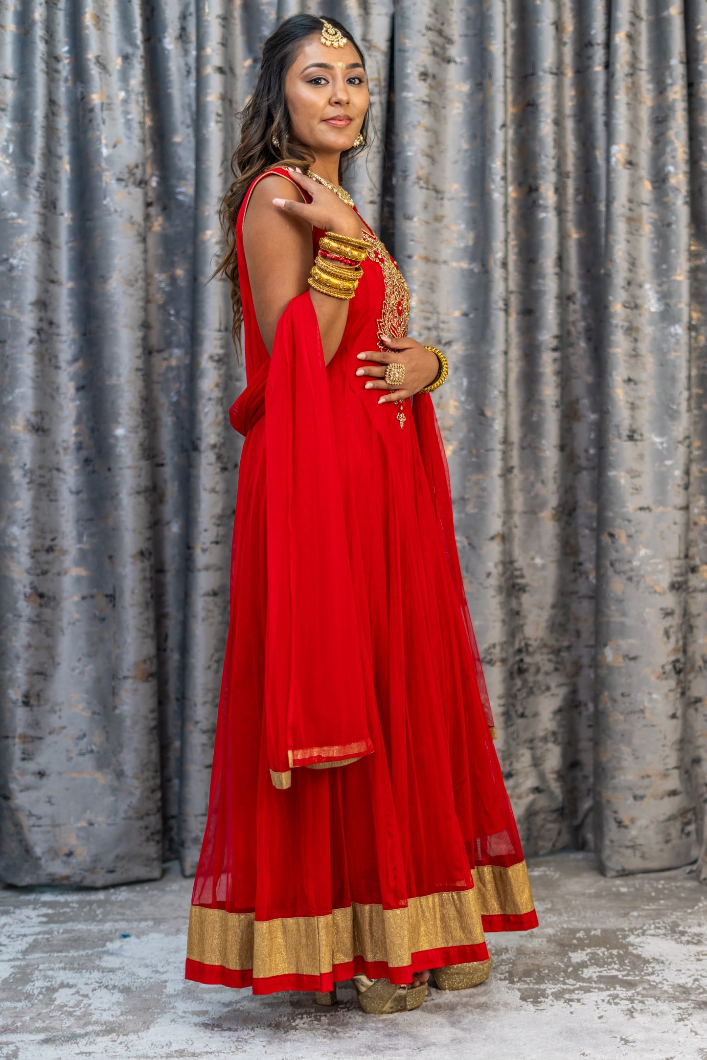Red Net Punjabi with Swarovski Stone Work