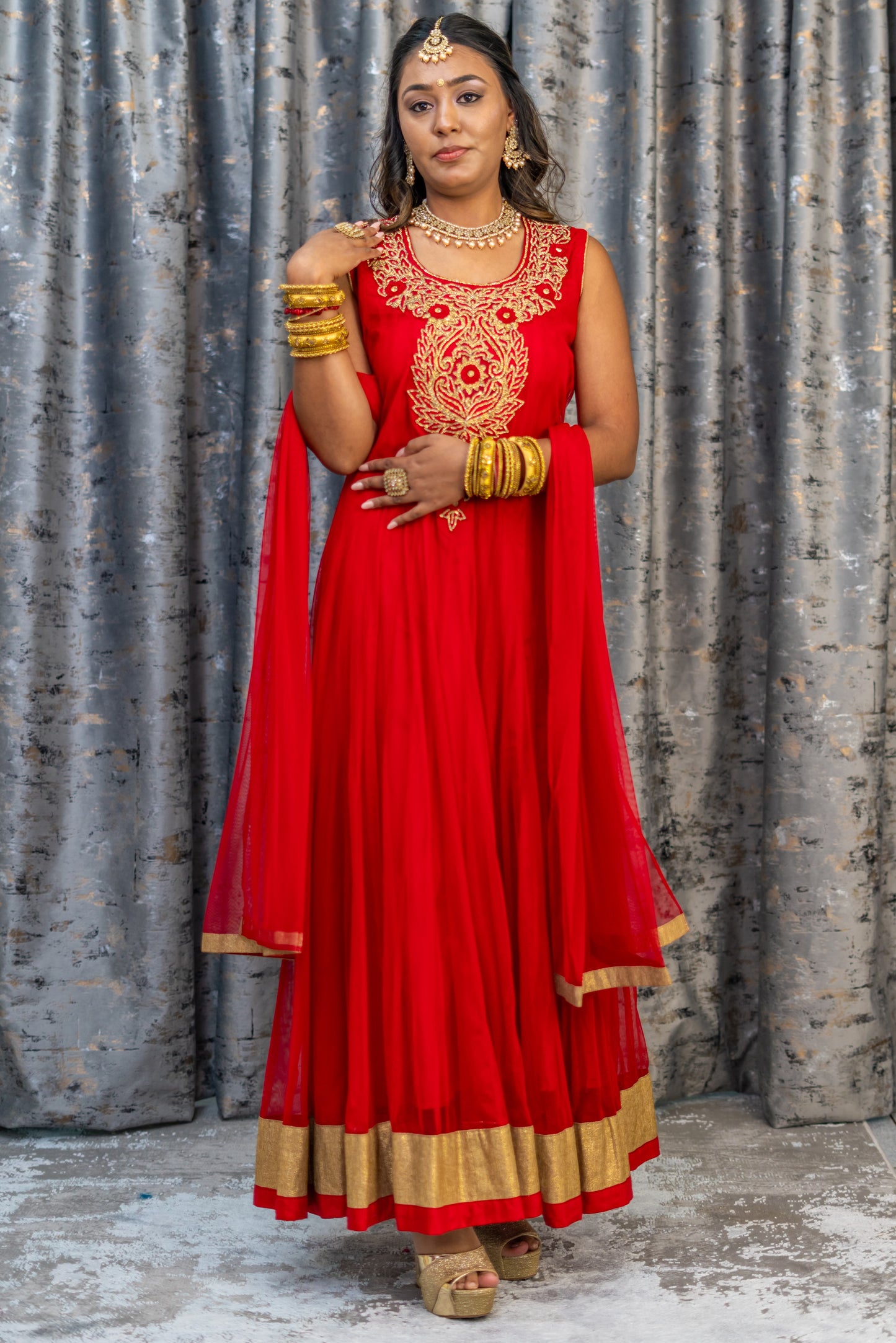 Red Net Punjabi with Swarovski Stone Work