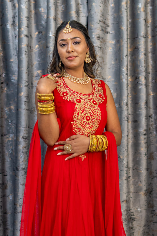 Red Net Punjabi with Swarovski Stone Work